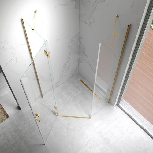 Złota kabina prysznicowa pięciokątna 100x100 drzwi uchylne KZ10C