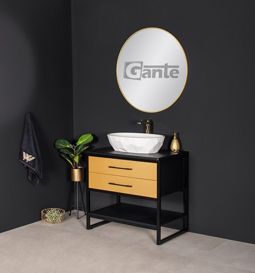 Szafka stojąca z białą umywalką kolor czarno złoty loft 80 cm seria New York
