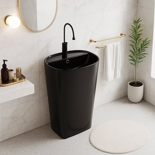 Umywalka wolnostojąca ceramiczna owalna czarny połysk 49x37x83 cm CLARO-BL-490