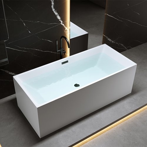 Wanna wolnostojąca prostokątna przelew i korek czarny 150 cm Santa Hydrosan