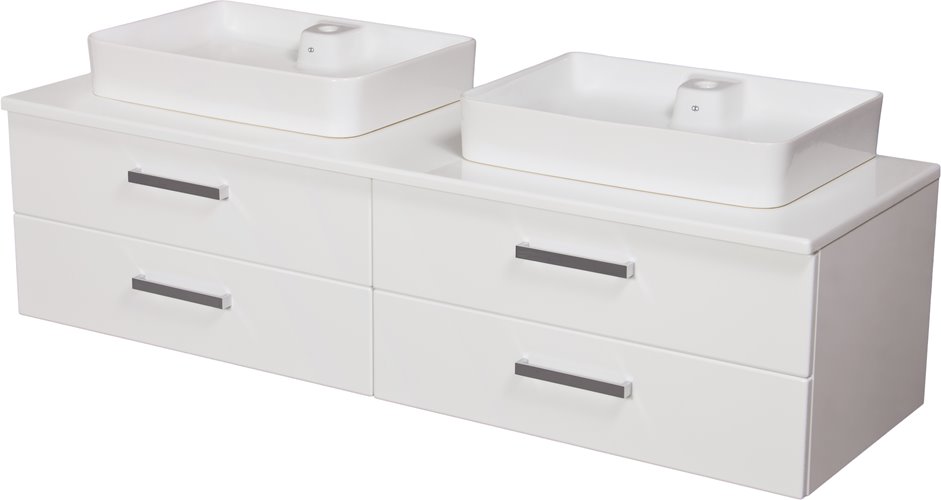 Szafka wisząca z dwiema umywalkami 160/50 cm blat biały seria Fokus B