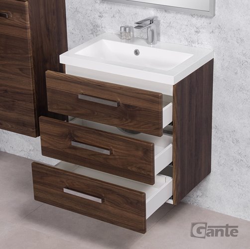 Szafka łazienkowa wisząca z umywalką 60 cm 39/3 Fokus kolor orzech