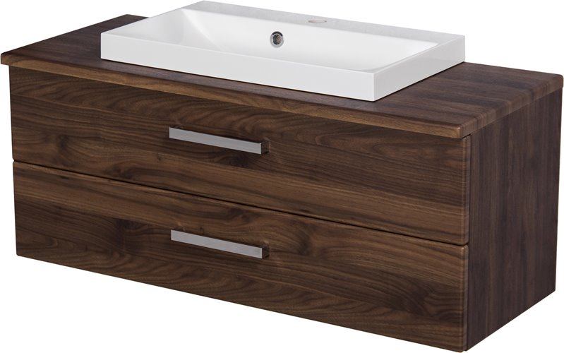 Szafka łazienkowa wisząca z umywalką nablatową 100 cm 39/2 Fokus kolor orzech