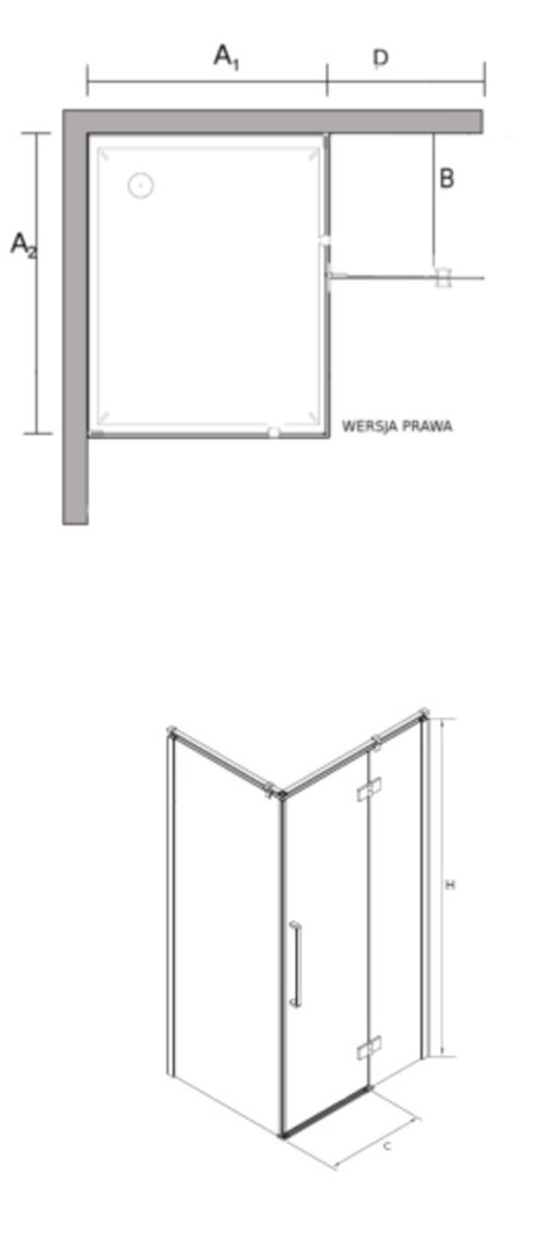 Złota prostokątna kabina prysznicowa 100x80 cm BK248T08/10ZP Fresh Line Prawa