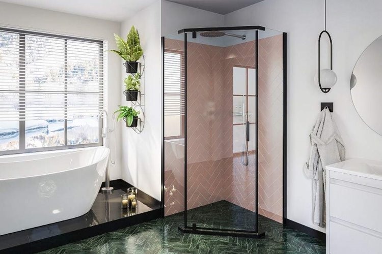 Czarna kabina prysznicowa, pięciokątna 90x90 cm Stylio BK502PTK+