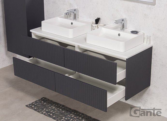 Szafka łazienkowa wisząca frezowana z umywalką 140 cm Mirage kolor szary mat