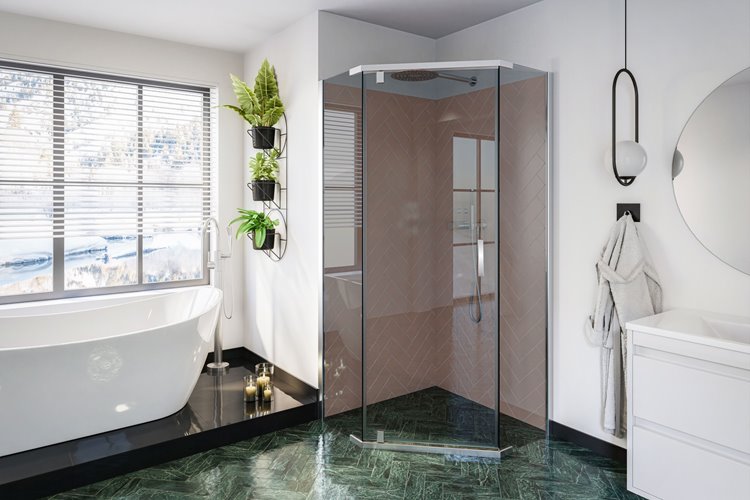 Kabina prysznicowa pięciokątna szkło grafitowe 90x90 cm Stylio BK502PG+