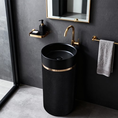 Umywalka wolnostojąca ceramiczna okrągła czarna 86x40 cm SCOT1-BL-WOF-860