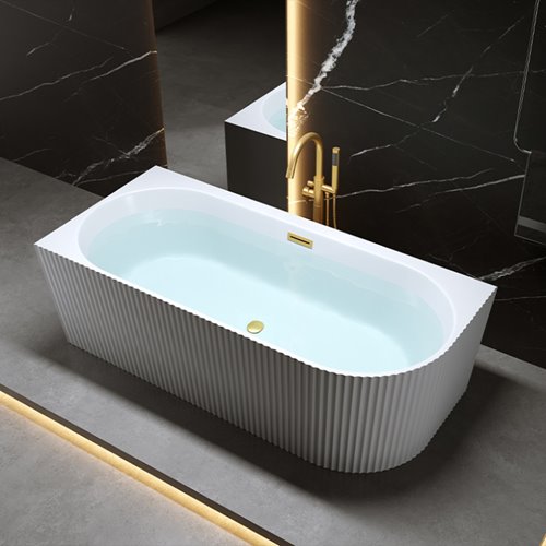 Wanna ryflowana przyścienna narożna lewa korek oraz przelew złoty szczotkowany 140 cm Rio Hydrosan