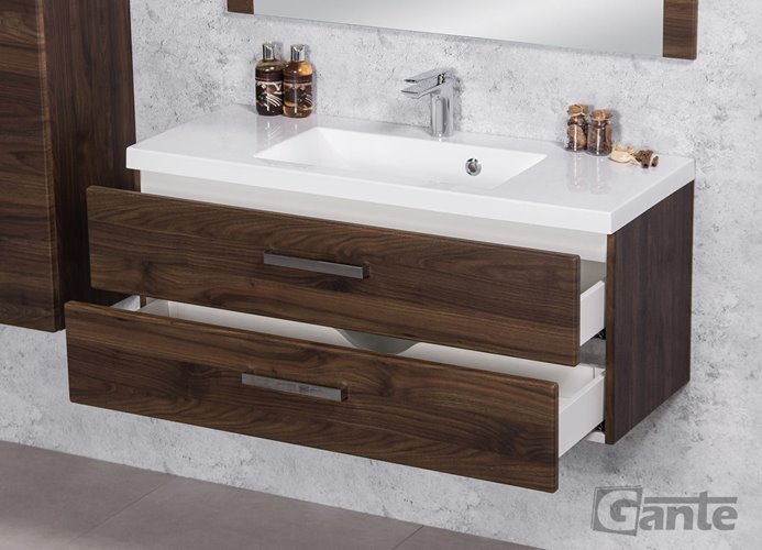 Szafka łazienkowa wisząca z umywalką 100 cm 39/2 Fokus kolor orzech