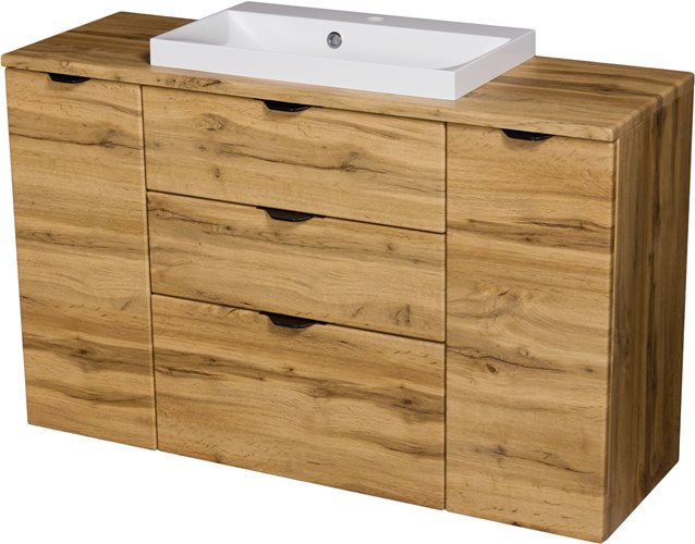 Szafka łazienkowa z umywalką nablatową dąb naturalny 120 cm Victa Gante