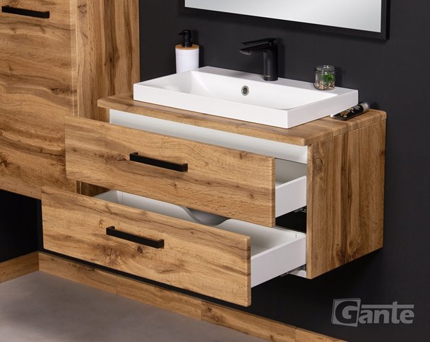 Szafka wisząca z umywalką nablatową 80 cm kolor dąb naturalny 39/2 seria Fokus Loft Gante