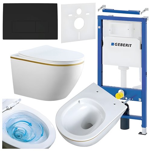 Zestaw podtynkowy stelaż GEBERIT DUOFIX + miska MIZU-WH-GL-TR-03 + przycisk DELTA 50 czarny mat