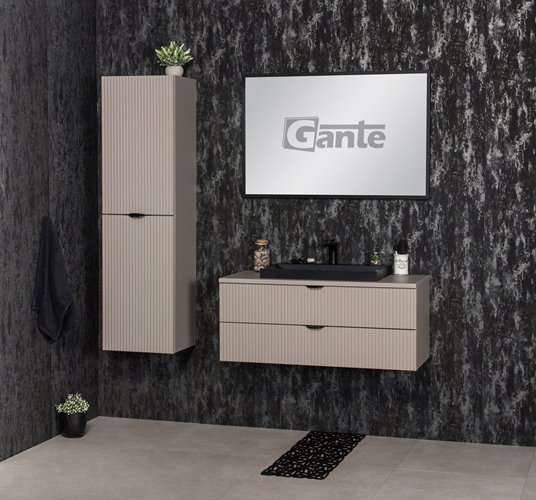 Szafka łazienkowa z lamelami wisząca z czarną nablatową umywalką 100 cm 39/2 Victa Lamello kolor fume mat