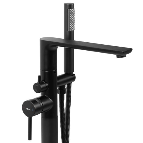 Czarna bateria wannowa wolnostojąca Flores Rea