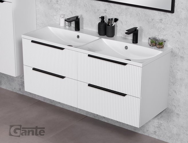 Szafka łazienkowa wisząca frezowana z umywalką 120 cm 46/4 Sydney kolor biały