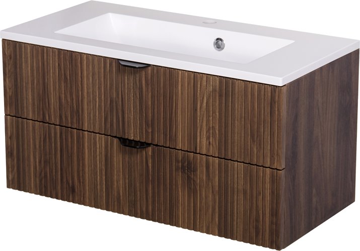 Szafka łazienkowa z lamelami wisząca z umywalką 80 cm 39/2 Victa Lamello kolor orzech