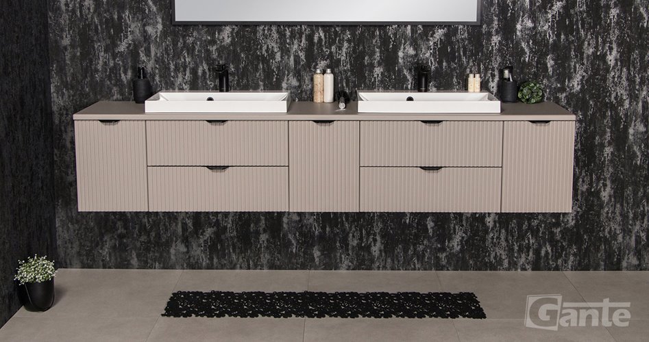 Szafka łazienkowa z lamelami wisząca z nablatowymi umywalkami 210 cm 39/2 Victa Lamello kolor fume mat