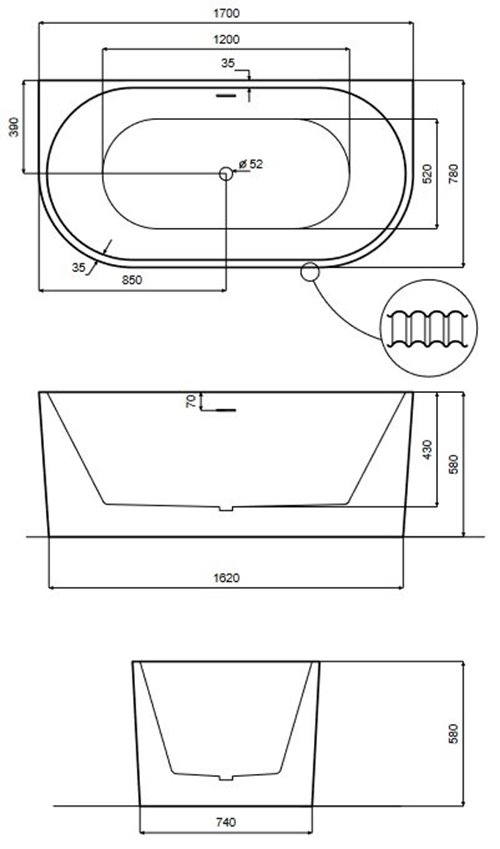 Leya B&W Besco czarno-biała wanna wolnostojąca 170 cm syfon chrom WAS-170-L