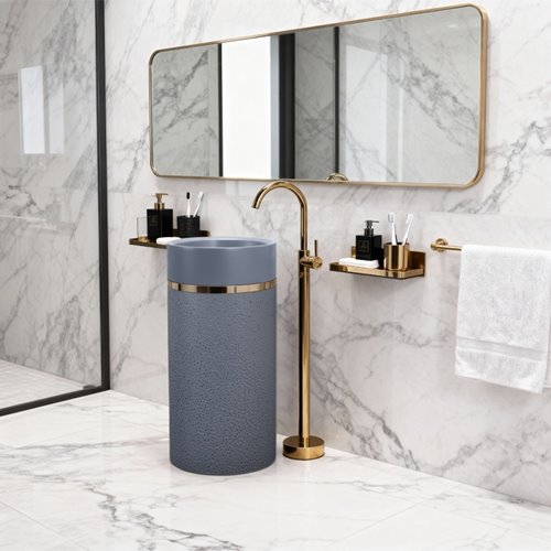 Umywalka wolnostojąca ceramiczna okrągła szara 86x40 cm SCOT1-GR-WOF-860