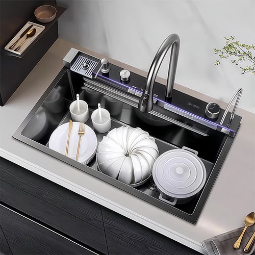 Zlewozmywak kuchenny stalowy jednokomorowy czarny ARGOS 75X46 ASI 304