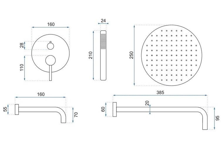 Czarny matowy zestaw wannowo prysznicowy Lungo Rea