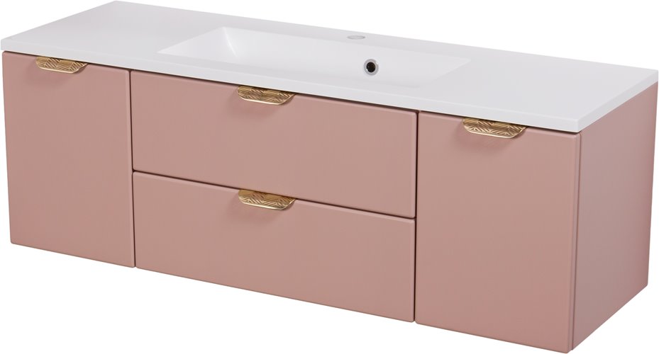 Szafka łazienkowa pudrowy róż z umywalką złoty uchwyt 120 cm Magnolia Gante