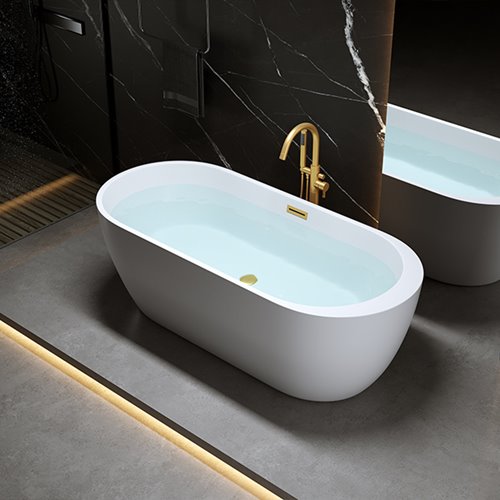 Wanna wolnostojąca biała przelew i korek złoty szczotkowany 170 cm Porto Hydrosan