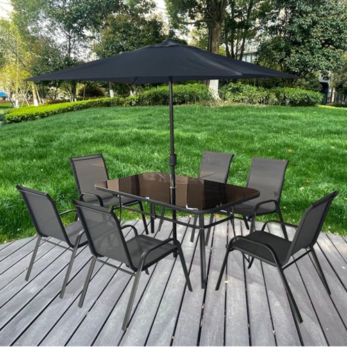 Zestaw mebli ogrodowych metalowych stół, krzesła, parasol Albena kolor szary