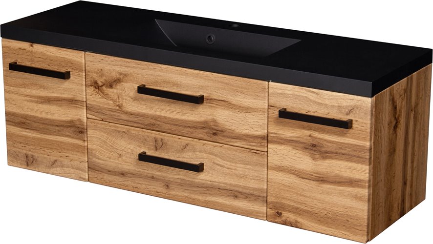 Szafka wisząca z czarną matową umywalką 120 cm kolor dąb naturalny 39C seria Fokus Loft Gante