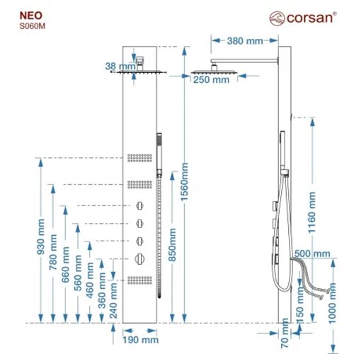 Panel prysznicowy czarny Neo Corsan bateria termostat zdjęcie 5