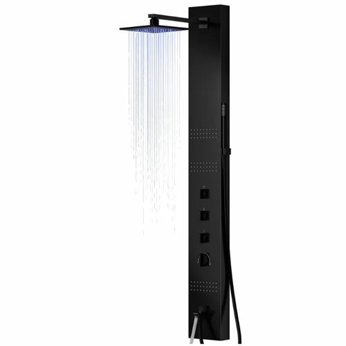 Panel prysznicowy czarny z wylewką Neo Led Corsan bateria mieszacz