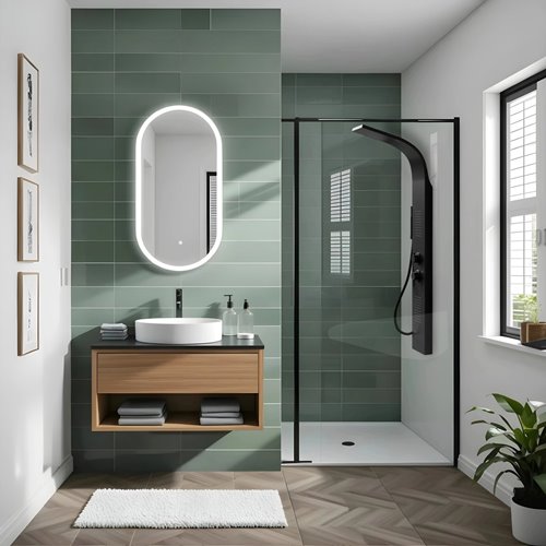 Czarny panel natryskowy Alto w kabinie