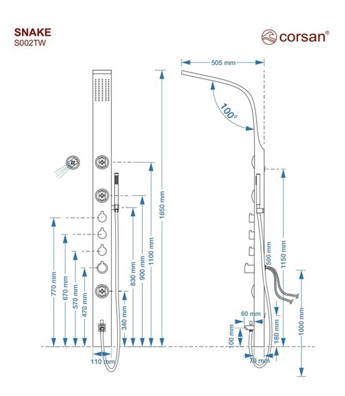 Panel prysznicowy z wylewką czarny Snake Corsan wersja termostat zdjęcie 4