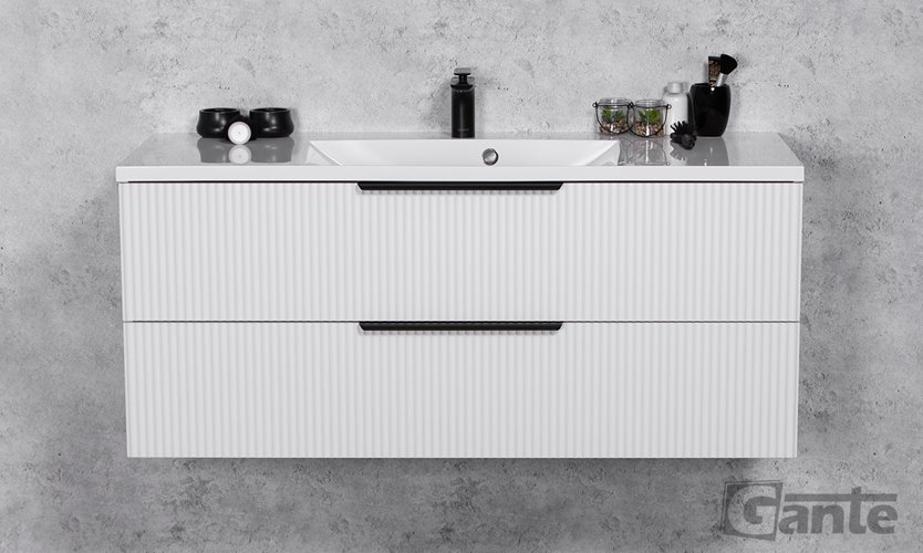 Szafka łazienkowa wisząca frezowana z umywalką 120 cm 46/2 Sydney kolor biały