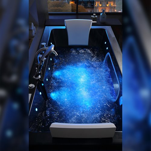 Czarna prostokątna wanna z hydromasażem 160x84 cm Iris 933C Hydrosan