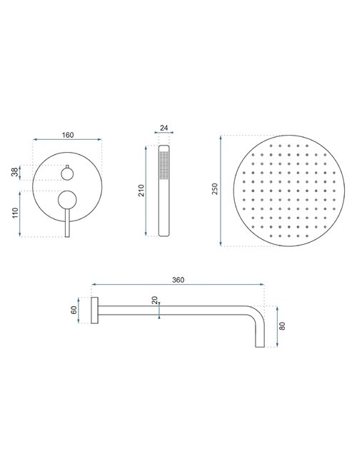 Miedź szczotkowana zestaw prysznicowy podtynkowy box Lungo Rea