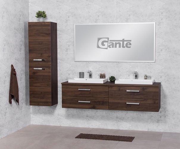 Szafka łazienkowa wisząca z dwiema umywalkami nablatowymi 160 cm 39/4 Fokus kolor orzech