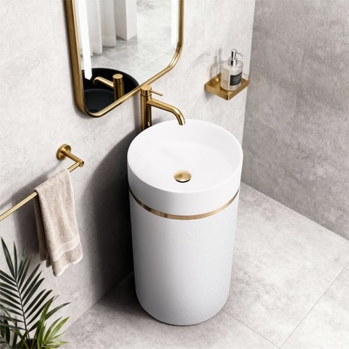 Umywalka wolnostojąca ceramiczna okrągła biała 73x40 cm SCOT1-WH-730