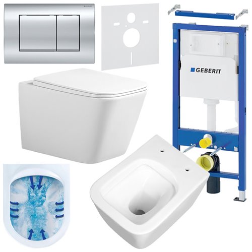 Zestaw podtynkowy stelaż GEBERIT DUOFIX + miska RAIN-WH-RIM-03 + przycisk DELTA 30 chrom