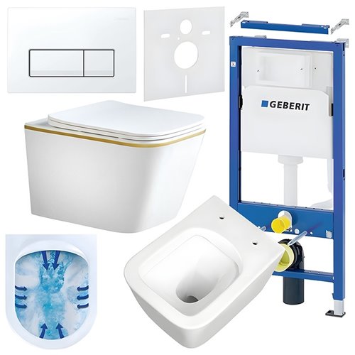 Zestaw podtynkowy stelaż GEBERIT DUOFIX + miska RAIN-WH-GL-RIM-03 + przycisk DELTA 50 biały