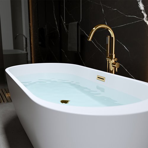 Wanna wolnostojąca biała przelew i korek złoty 150 cm Porto Hydrosan