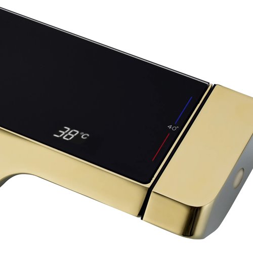 Złoty szczotkowany zestaw prysznicowy z wylewką i termostatem Rob Rea Gold Brush