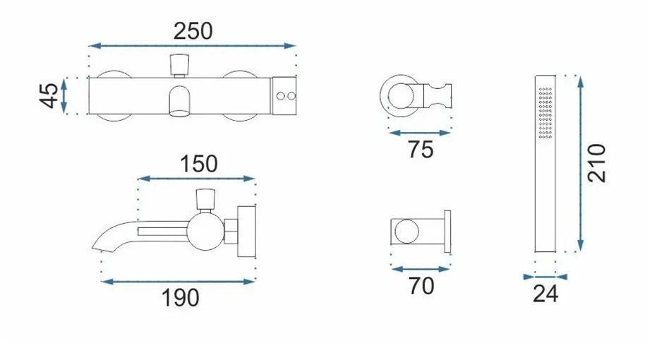 Bateria wannowa Lungo Rea miedź szczotkowana