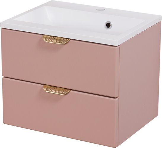 Szafka łazienkowa pudrowy róż z umywalką złoty uchwyt 50 cm Magnolia Gante