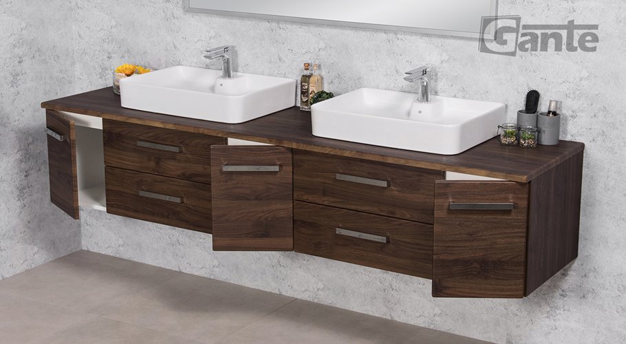 Szafka łazienkowa wisząca z umywalką nablatową 210 cm 50/2 Fokus kolor orzech