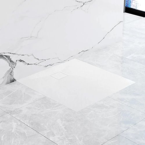 Brodzik kwadratowy biały struktura kamienia smc 90x90 Magnum White Rea