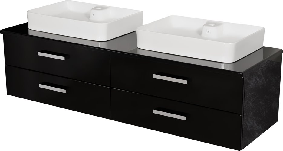 Czarna szafka wisząca z dwiema umywalkami 160 cm seria Fokus C