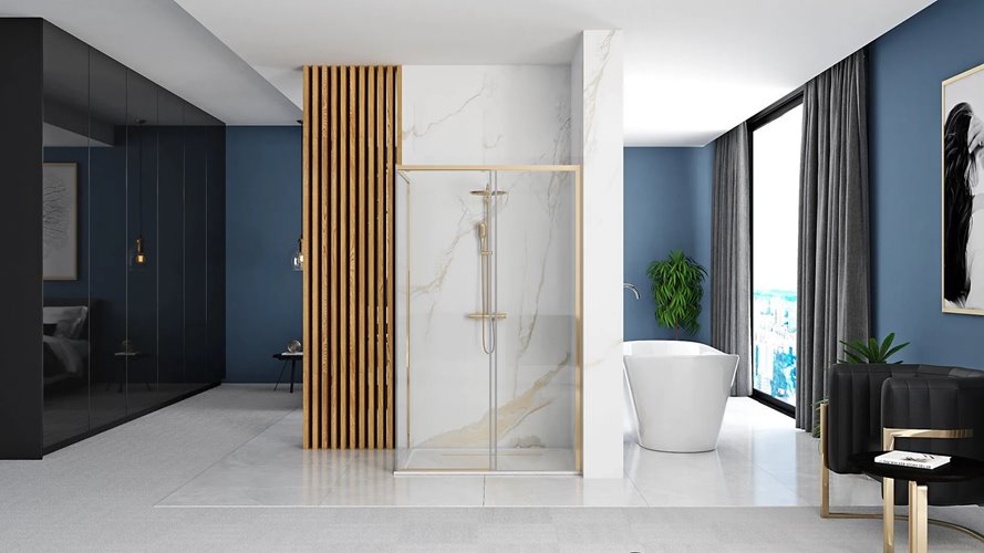 Kabina prysznicowa kwadratowa złote okucia 90x90 Solar Rea