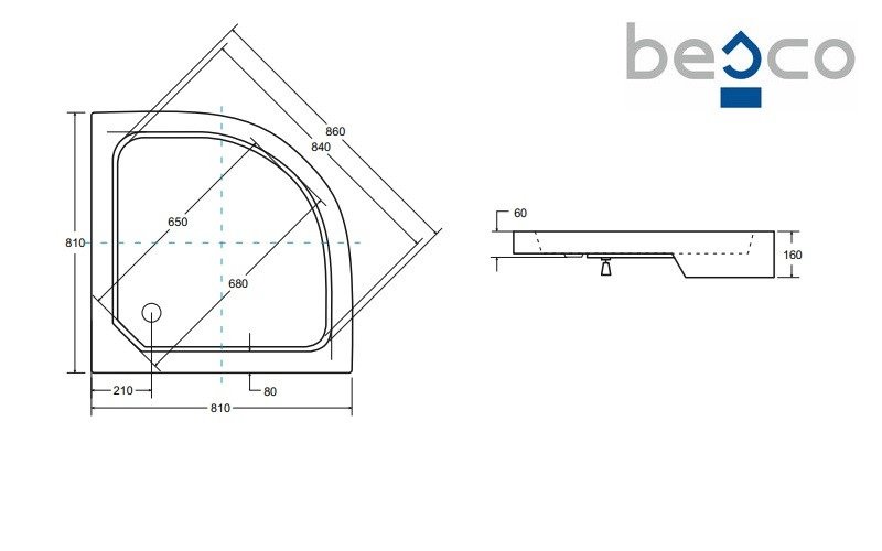 Brodzik prysznicowy półokrągły 80x80 Alex BAA-80